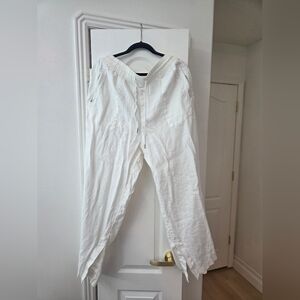 Athleta Retreat Linen High Rise Wide Leg Pants White Size 20